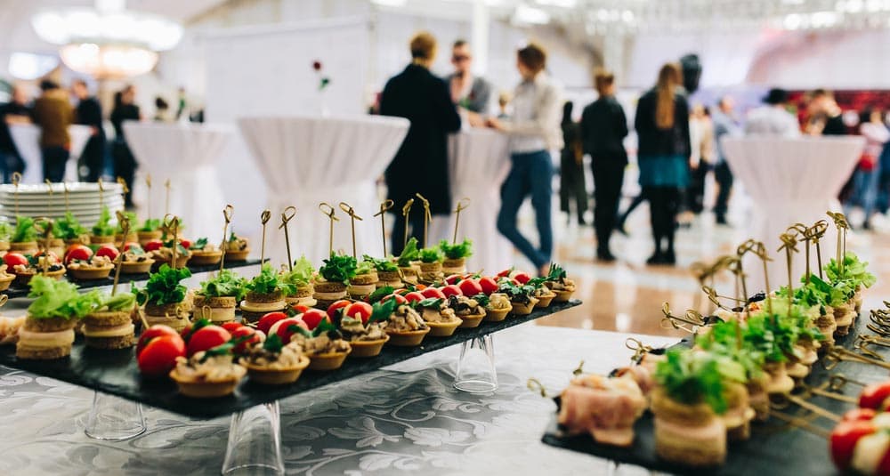 Gourmet catering appetizers served at a corporate reception